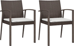 vidaXL - Tuinstoelen - 2 - st - met - kussens - 56,5x57x83 - cm - poly - rattan - bruin
