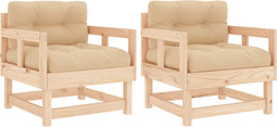 vidaXL - Tuinstoelen - 2 - st - met - kussens - massief - grenenhout