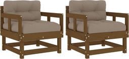 vidaXL - Tuinstoelen - 2 - st - met - kussens - massief - grenenhout - honingbruin