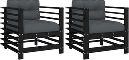 vidaXL - Tuinstoelen - 2 - st - met - kussens - massief - grenenhout - zwart