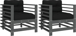 vidaXL - Tuinstoelen - 2 - st - met - kussens - massief - grenenhout - grijs