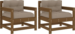 vidaXL - Tuinstoelen - 2 - st - met - kussens - massief - grenenhout - honingbruin