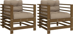 vidaXL - Tuinstoelen - 2 - st - met - kussens - massief - grenenhout - honingbruin