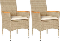 vidaXL - Tuinstoelen - 2 - st - met - kussens - poly - rattan - beige