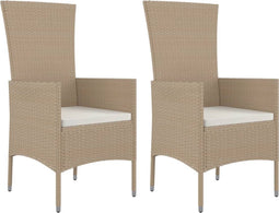 vidaXL - Tuinstoelen - 2 - st - met - kussens - poly - rattan - beige