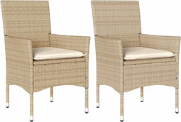 vidaXL - Tuinstoelen - 2 - st - met - kussens - poly - rattan - beige