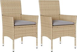 vidaXL - Tuinstoelen - 2 - st - met - kussens - poly - rattan - beige