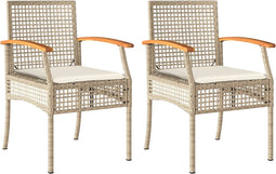 vidaXL - Tuinstoelen - 2 - st - met - kussens - poly - rattan - en - acaciahout - beige