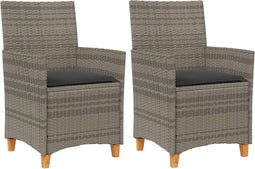 vidaXL - Tuinstoelen - 2 - st - met - kussens - poly - rattan - en - massief - hout - grijs