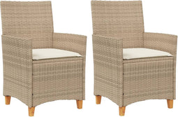 vidaXL - Tuinstoelen - 2 - st - met - kussens - poly - rattan - en - massief - hout - beige