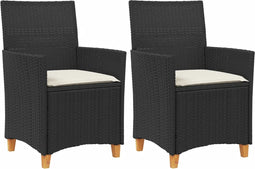 vidaXL - Tuinstoelen - 2 - st - met - kussens - poly - rattan - en - massief - hout - zwart