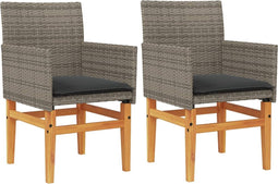 vidaXL - Tuinstoelen - 2 - st - met - kussens - poly - rattan - en - massief - hout - grijs