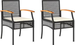 vidaXL - Tuinstoelen - 2 - st - met - kussens - poly - rattan - en - acaciahout - zwart