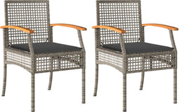 vidaXL - Tuinstoelen - 2 - st - met - kussens - poly - rattan - en - acaciahout - grijs