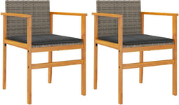 vidaXL - Tuinstoelen - 2 - st - met - kussens - poly - rattan - en - massief - hout - grijs