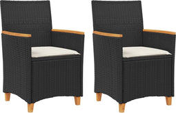 vidaXL - Tuinstoelen - 2 - st - met - kussens - poly - rattan - en - massief - hout - zwart