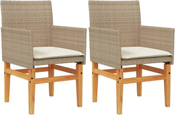vidaXL - Tuinstoelen - 2 - st - met - kussens - poly - rattan - en - massief - hout - beige