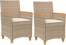 vidaXL - Tuinstoelen - 2 - st - met - kussens - poly - rattan - en - massief - hout - beige