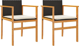 vidaXL - Tuinstoelen - 2 - st - met - kussens - poly - rattan - en - massief - hout - zwart