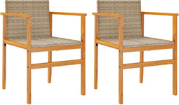 vidaXL - Tuinstoelen - 2 - st - met - kussens - poly - rattan - en - massief - hout - beige