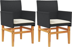 vidaXL - Tuinstoelen - 2 - st - met - kussens - poly - rattan - en - massief - hout - zwart