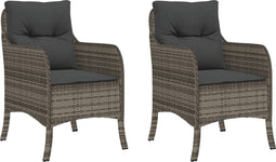 vidaXL - Tuinstoelen - 2 - st - met - kussens - poly - rattan - grijs