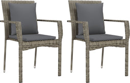 vidaXL - Tuinstoelen - 2 - st - met - kussens - poly - rattan - grijs