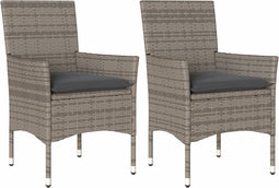 vidaXL - Tuinstoelen - 2 - st - met - kussens - poly - rattan - grijs