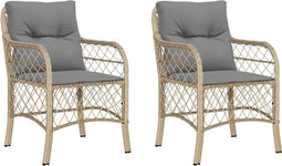 vidaXL - Tuinstoelen - 2 - st - met - kussens - poly - rattan - gemengd - beige