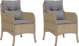 vidaXL - Tuinstoelen - 2 - st - met - kussens - poly - rattan - gemengd - beige