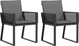 vidaXL - Tuinstoelen - 2 - st - met - kussens - poly - rattan - zwart