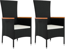 vidaXL - Tuinstoelen - 2 - st - met - kussens - poly - rattan - zwart