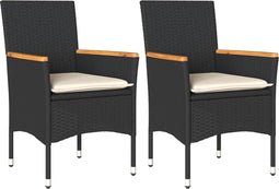 vidaXL - Tuinstoelen - 2 - st - met - kussens - poly - rattan - zwart