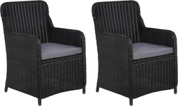 vidaXL - Tuinstoelen - 2 - st - met - kussens - poly - rattan - zwart