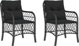 vidaXL - Tuinstoelen - 2 - st - met - kussens - poly - rattan - zwart