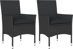 vidaXL - Tuinstoelen - 2 - st - met - kussens - poly - rattan - zwart