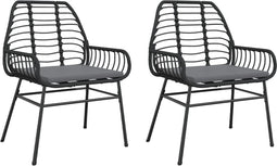 vidaXL - Tuinstoelen - 2 - st - met - kussens - poly - rattan - zwart