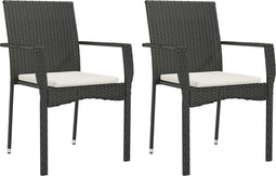 vidaXL - Tuinstoelen - 2 - st - met - kussens - poly - rattan - zwart