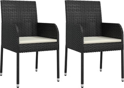 vidaXL - Tuinstoelen - 2 - st - met - kussens - poly - rattan - zwart