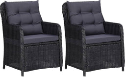 vidaXL - Tuinstoelen - 2 - st - met - kussens - poly - rattan - zwart