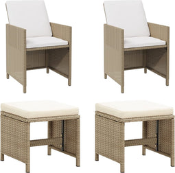 vidaXL - Tuinstoelen - 2 - st - met - voetenbanken - poly - rattan - beige