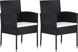 vidaXL - Tuinstoelen - 2 - st - met - witte - kussens - poly - rattan - zwart
