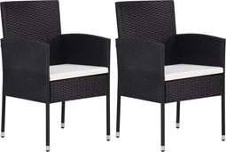 vidaXL - Tuinstoelen - 2 - st - met - witte - kussens - poly - rattan - zwart