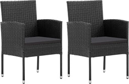 vidaXL - Tuinstoelen - 2 - st - met - zwarte - kussens - poly - rattan - zwart