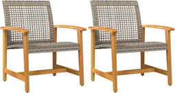 vidaXL - Tuinstoelen - 2 - st - poly - rattan - en - acaciahout - grijs