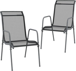vidaXL - Tuinstoelen - 2 - st - staal - en - textileen - zwart