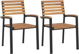vidaXL - Tuinstoelen - 2 - st - stapelbaar - massief - acaciahout - en - metaal
