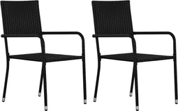 vidaXL - Tuinstoelen - 2 - st - stapelbaar - poly - rattan - zwart