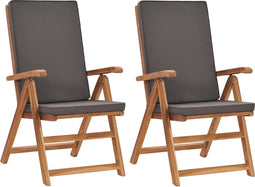 vidaXL - Tuinstoelen - 2 - st - verstelbaar - kussens - verstelbaar - teakhout - grijs