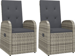 vidaXL - Tuinstoelen - 2 - st - verstelbaar - met - kussens - poly - rattan - grijs